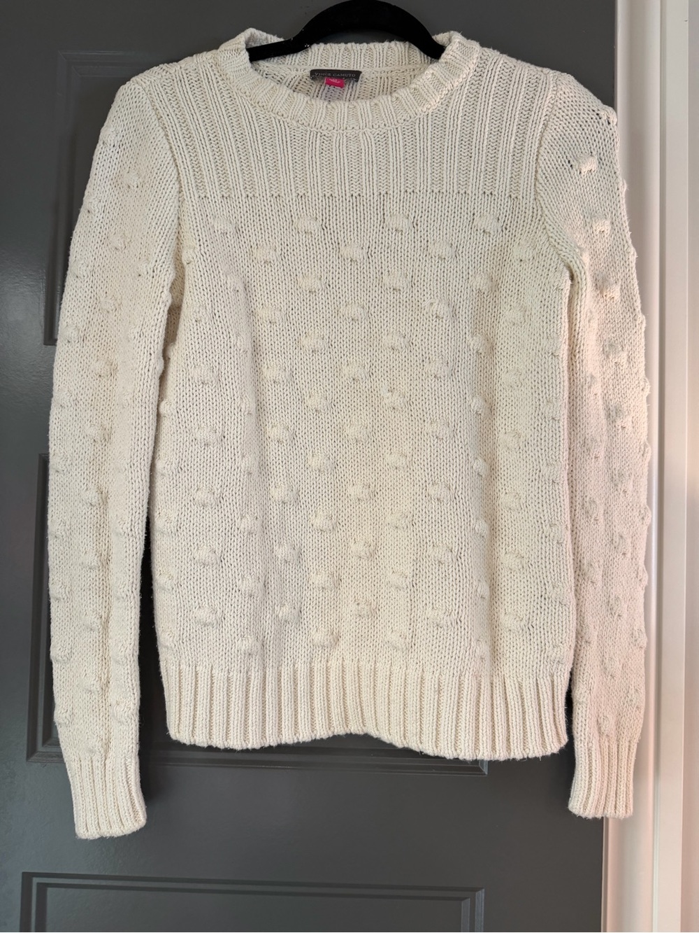 Vince Camuto Ivory Bobble-Knit Crewneck Sweater